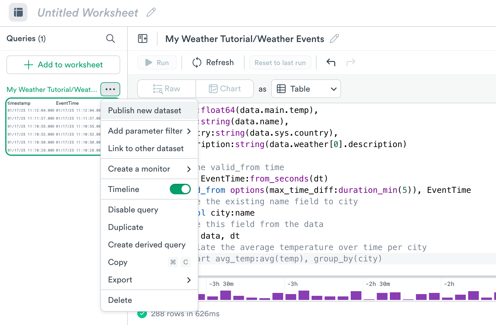 Dataset Publish My Weather Tutorial/Weather Events